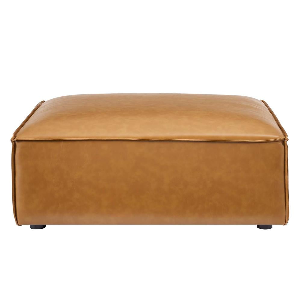 Modway Restore Modern Upholstered Faux Leather Ottoman in Tan