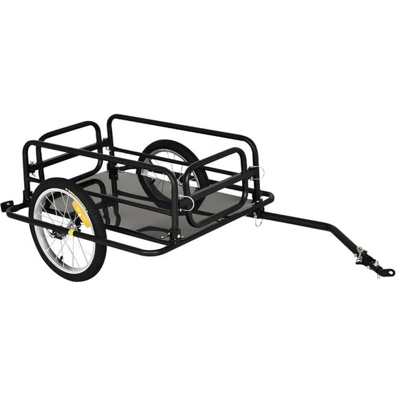 CSPP Wanderer Folding Bicycle Bike Cargo Storage Cart and Luggage Trailer with Hitch - Black