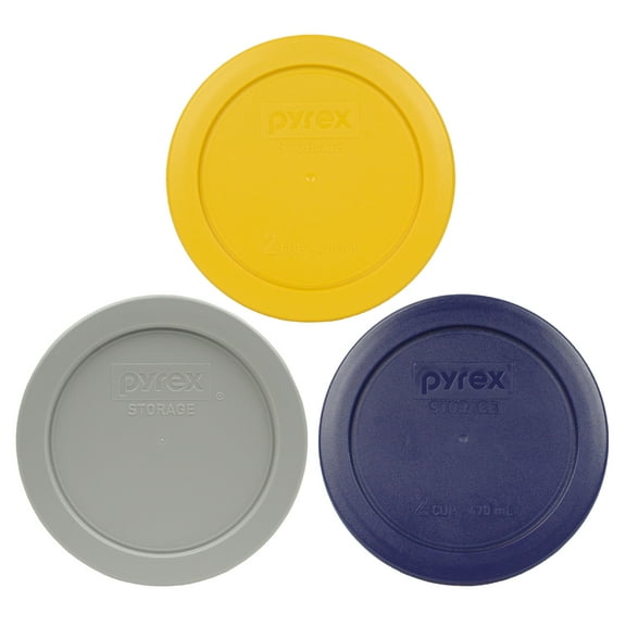 Pyrex 7200-PC Butter Yellow, Jet Gray, Blue Food Storage Replacement Lids