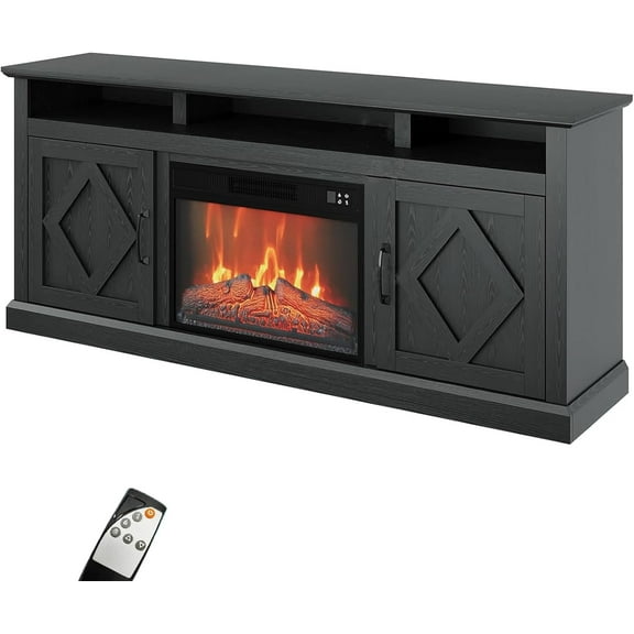 Homhougo 67" Fireplace TV Stand for Television up to 80",TV Stand with Storage Cabinet and Shelves, 23'' Electric Fireplace with Realistic Flame for Living Room Bedroom