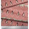 thumbnail image 3 of Soimoi Pink Rayon Fabric Penguin & Stripe Animal Decor Fabric Printed BTY 56 Inch Wide, 3 of 3
