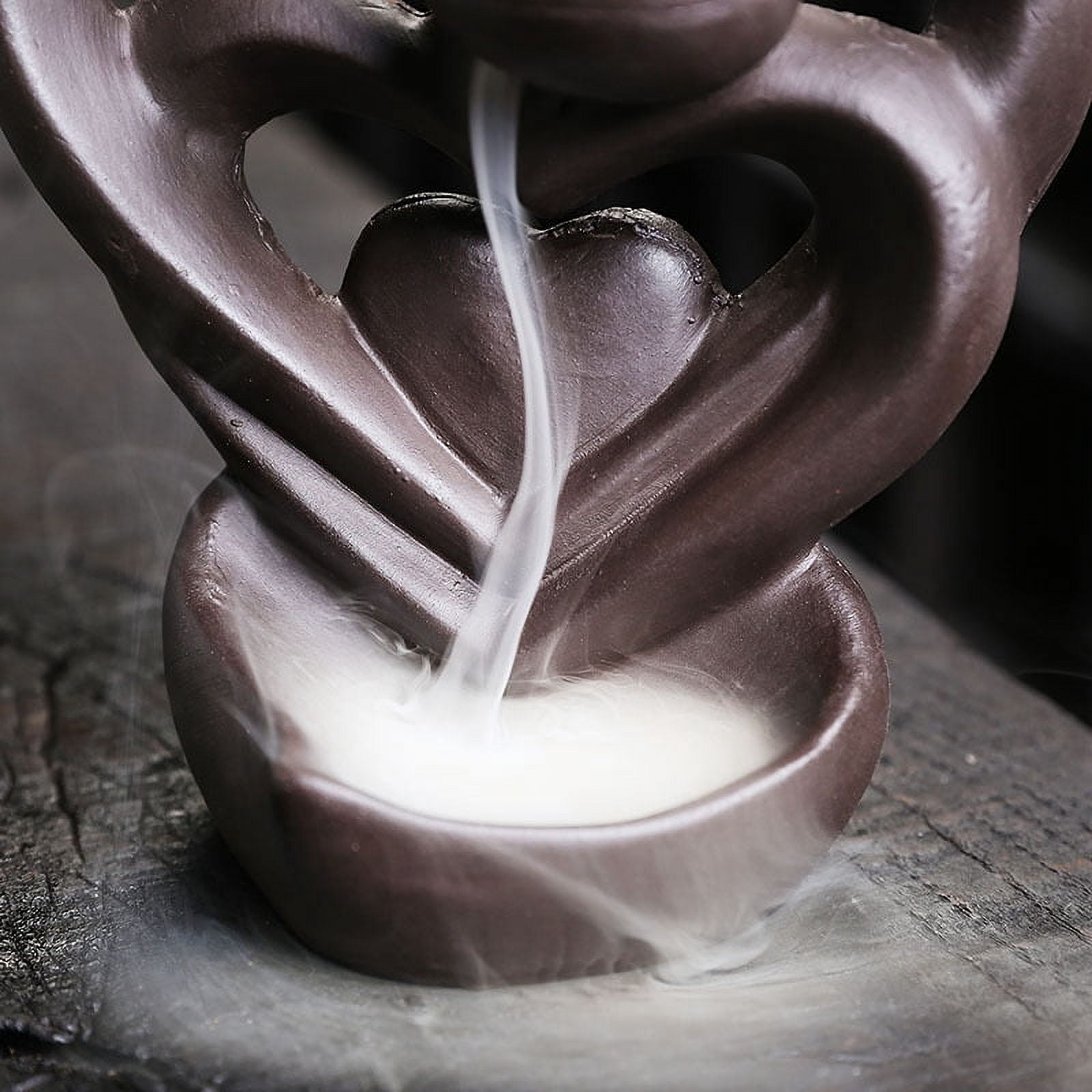 Unique 3 Heart-Shaped Backflow Incense Burner Creative Purple Clay Aromatherapy Waterfall Incense Furnace Holder for Home Decor