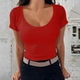 thumbnail image 3 of KBZDBZC T Shirts for Women Women's 2024 Summer Fashion U Low Cut Short Rib Knit Slim Casual Basic T Shirt Womens Tops (Red,XL), 3 of 5