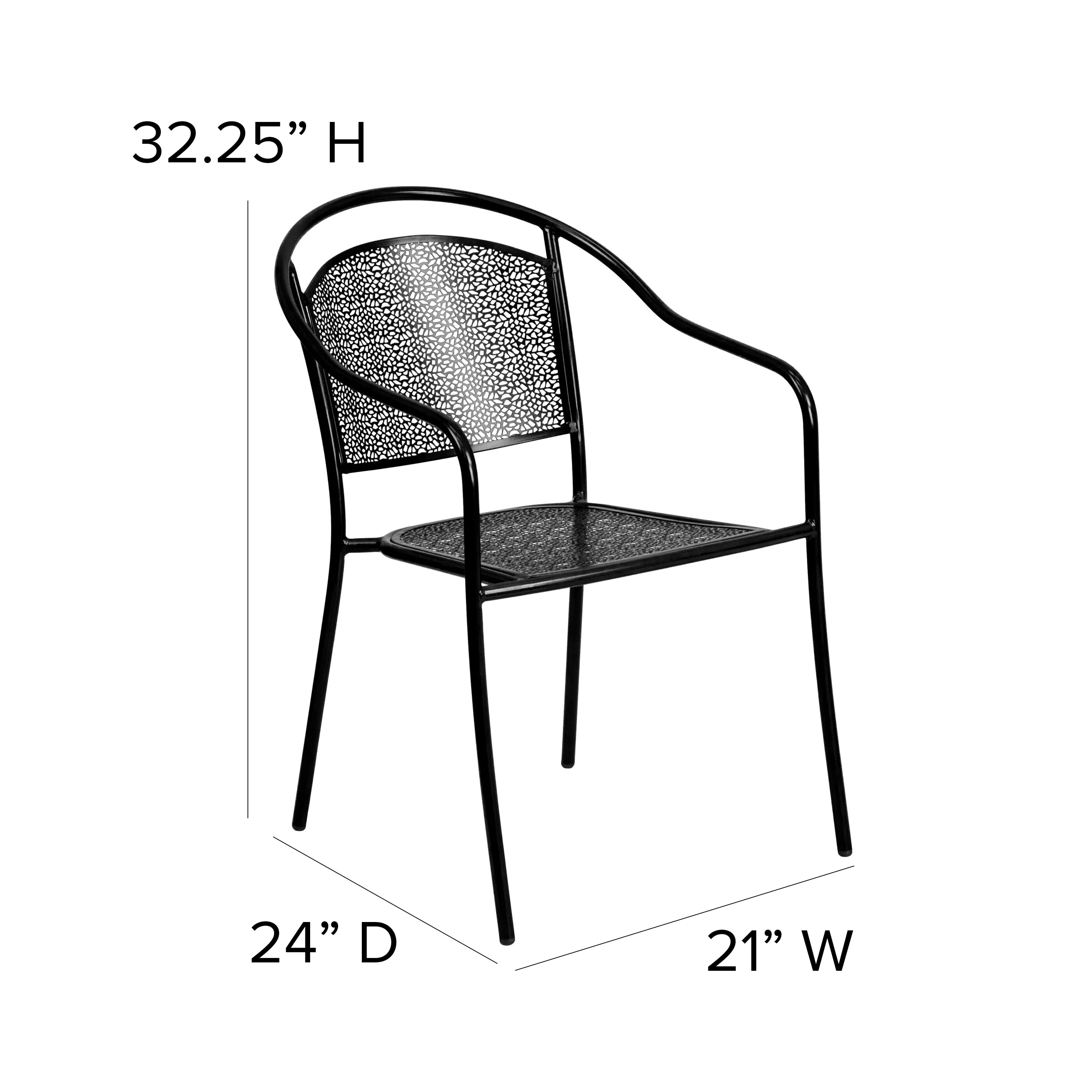Emma + Oliver Commercial Grade Black Indoor-Outdoor Steel Patio Arm Chair with Round Back