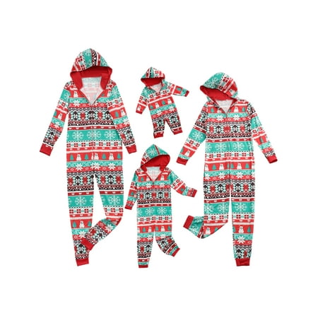 

Afunbaby Family Christmas Pajamas Set Xmas Print Zipper Hoodie Jumpsuits Rompers