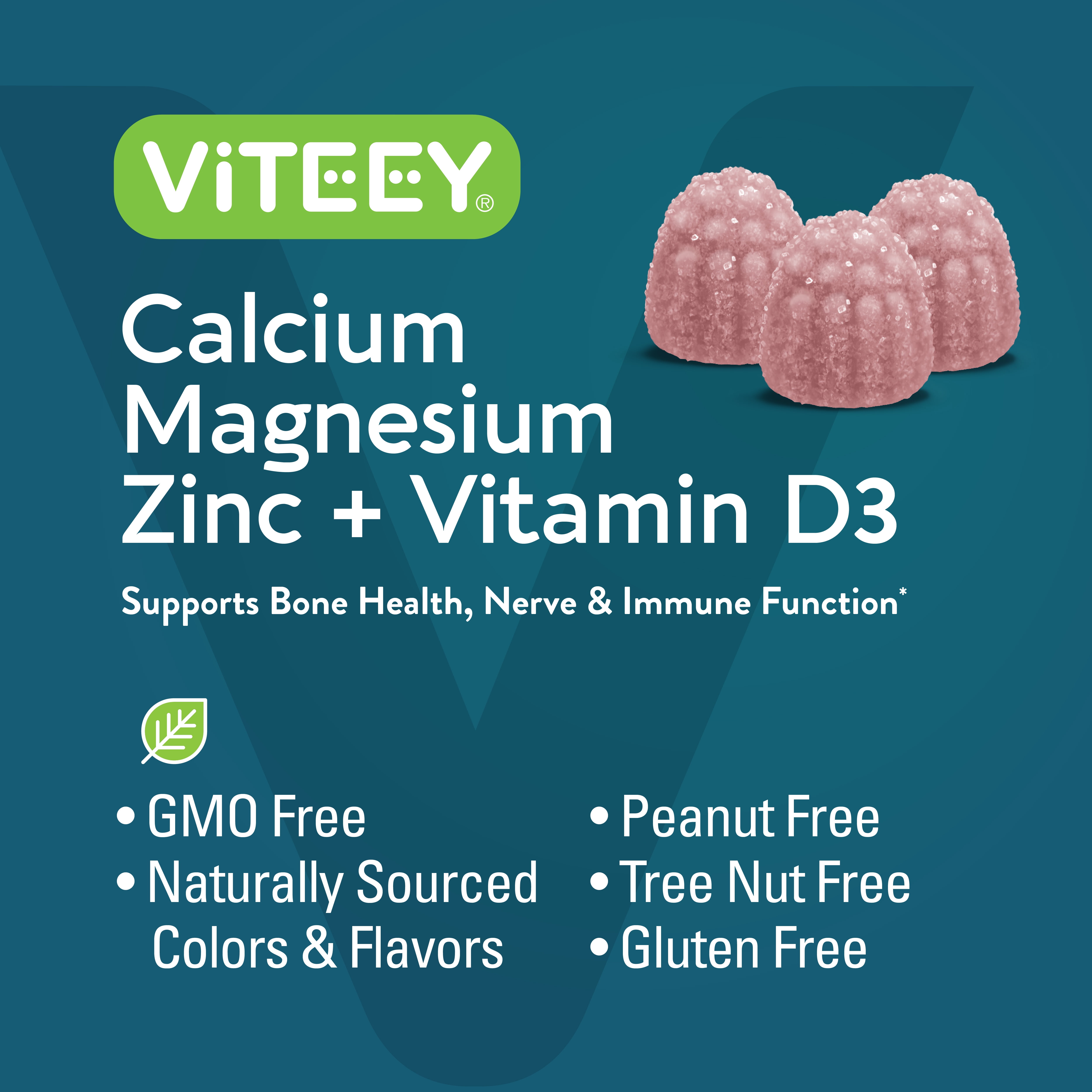 VITEEY Calcium Magnesium Zinc Gummies with Vitamin D3, Bone and Immune Support, 180 Ct