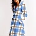 thumbnail image 5 of Christmas Mid Length Plaid Winter Coat for Women Plush Cuffs Long Sleeve Crewneck Button Down Cardigan Jacket for Holiday Light Blue S, 5 of 8