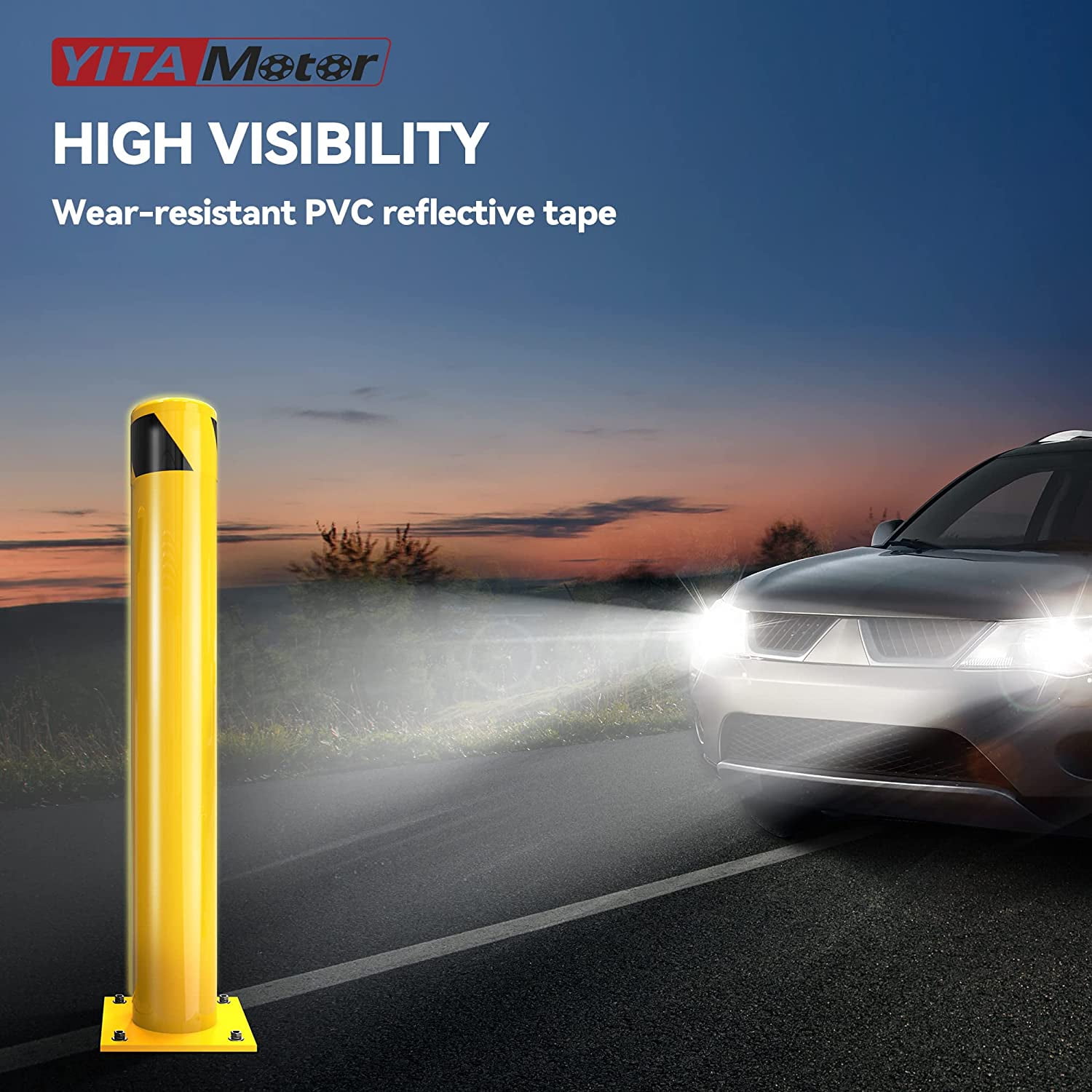 Dextrus Safety Bollard Post, 36" x 4.5" Steel Bollards, Traffic Bollard for Parking Warehouse Roadside Park Traffic Area, 1PCS