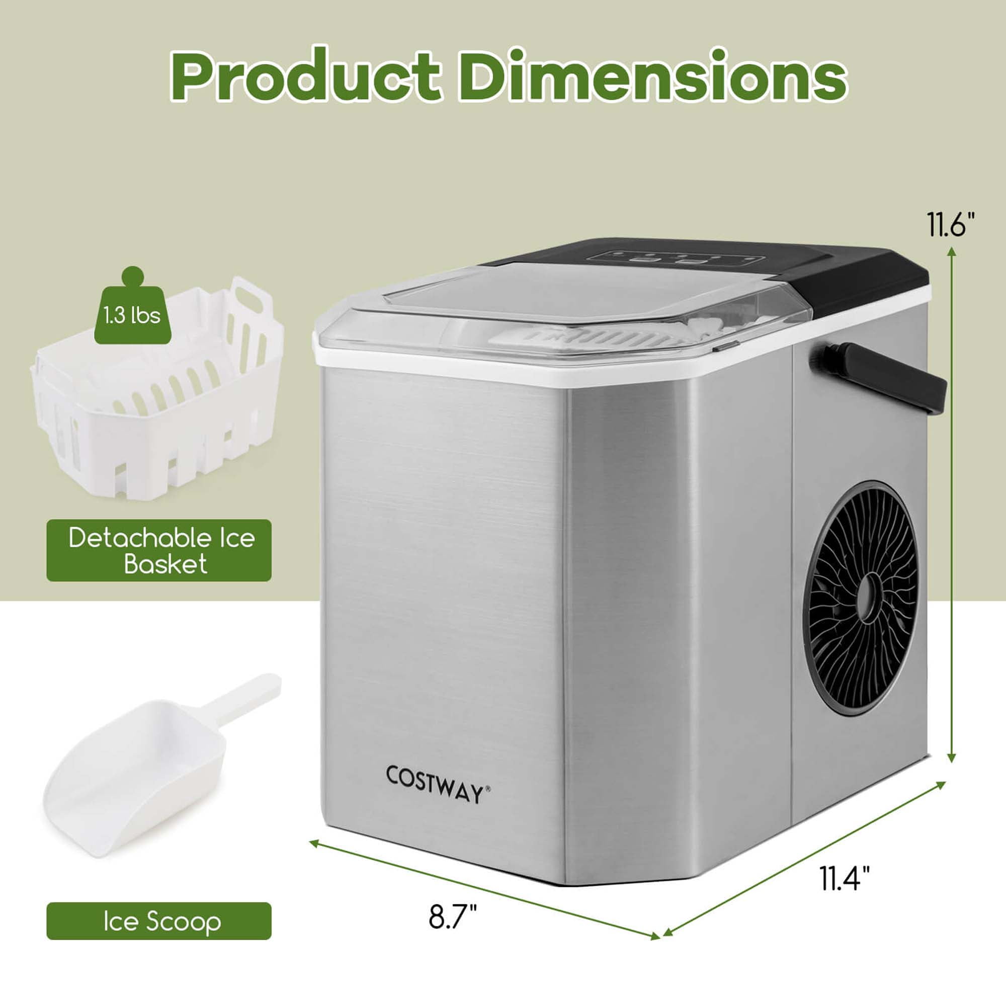 Costway Countertop Ice Maker Portable Ice Making Machine 6-13 Mins 9 Ice 26.5 lbs/24 Hrs Silver