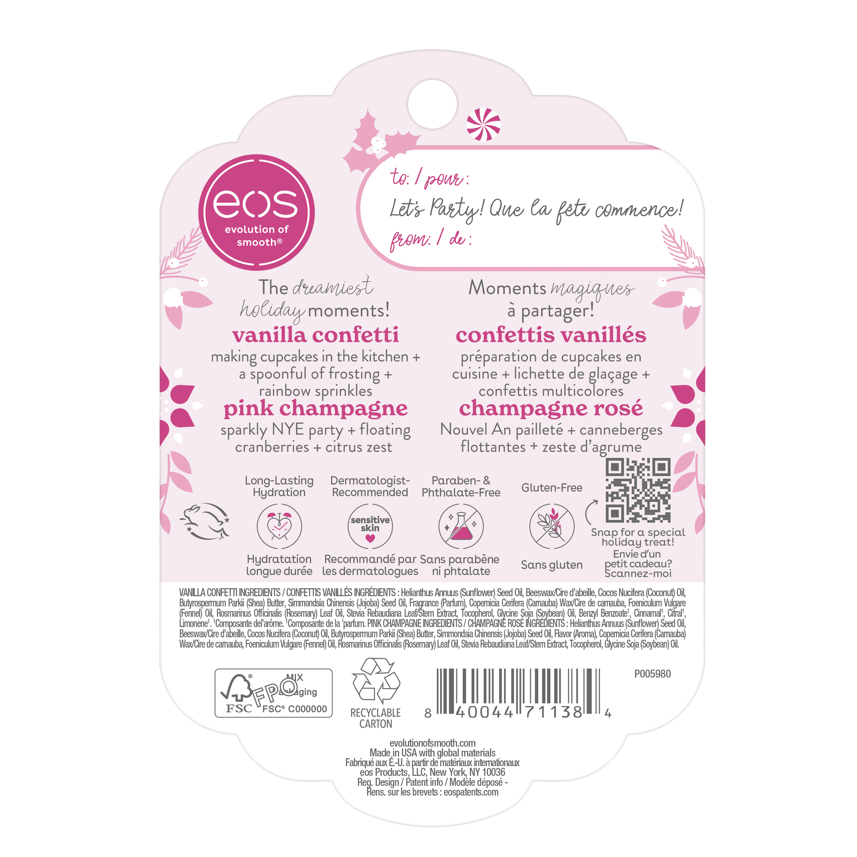 eos Vanilla Confetti / Pink Champagne stick 2-pack ornament blister