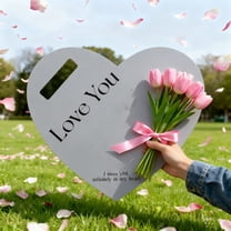Pink Heart Shaped Flower Gift Box with "Love You" Print - Portable Floral Bouquet Container for Valentine's Day, Anniversary, Birthday - Decorative Gift Packaging
