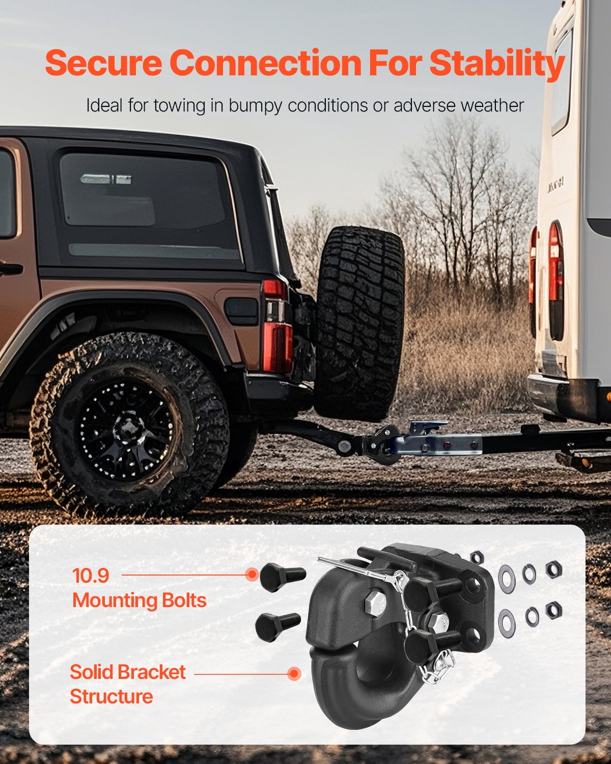 VEVOR Pintle Hook, 30000 lbs Towing Capacity, Trailer Hitches Receiver Hook Fits for 2.5 to 3-inch Lunette Ring with Mounting Kit, Wear-resistant, Black Powder Coat, Suitable for Various Vehicles