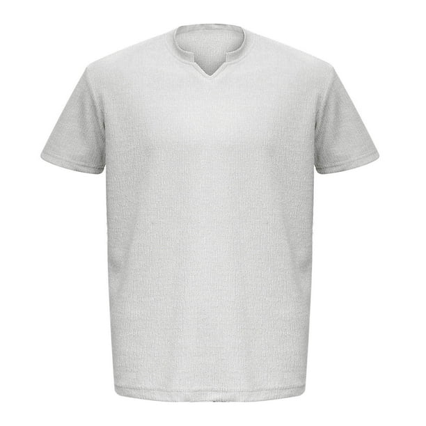 pstuiky camisetas para hombre, Camisa informal de manga corta con cuello en V y color liso para hombre camisas casuales para hombre xl