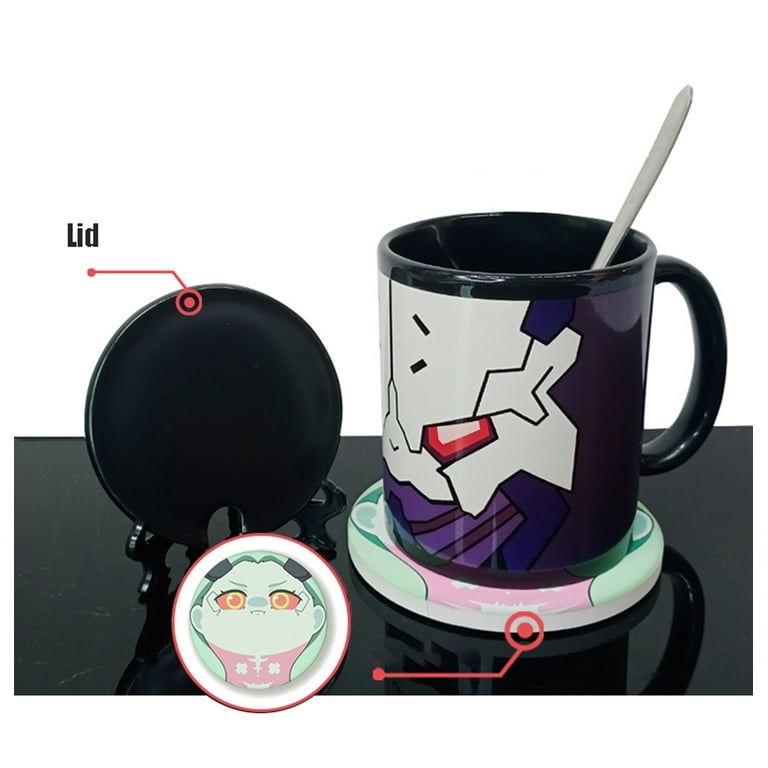 Roffatide Anime Cyberpunk Edgerunners Mugs Adam Smasher Mug Rebecca Coasters Black Coffee Cup Set Black Cup Ceramic Coasters Lid Spoon Gift for