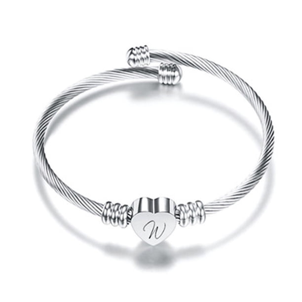 Fiudx Pulsera de Alambre de Acero Inoxidable de 26 Letras con Forma de Corazón