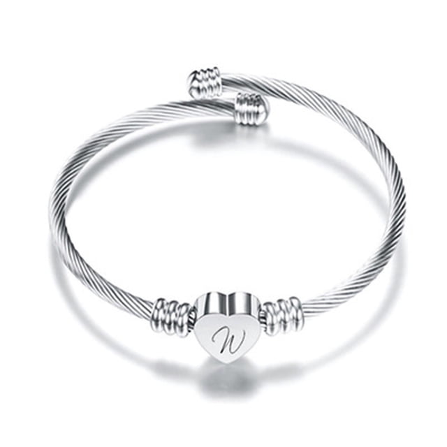 Fiudx Pulsera Alambre Acero Inoxidable 26 Letras con Forma de Corazón