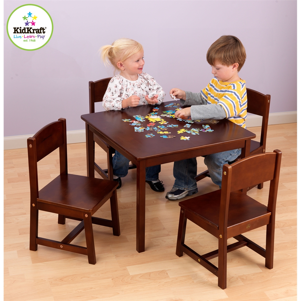KidKraft KidKraft Wooden Farmhouse Table & 4 Chairs Set, Children's Furniture for Arts and Activity – Pecan - image 3 of 6