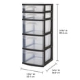 thumbnail image 3 of Sterilite 5 Drawer Tower, with both Shallow and Deep Clear Plastic Drawers, Black, 3 of 6