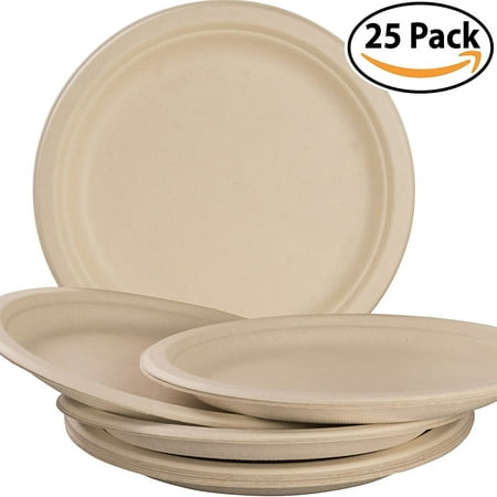 Biodegradable, Plant-Based, Tree Free, Disposable 9 Inch Plates 25 Pack. Sturdy, Gluten Free Wheatstraw Fiber is Certified Compostable, Eco-Friendly, Microwavable and Safe for Hot and Cold