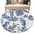 thumbnail image 2 of Summer Marine Life Round Living Room Rugs 7 ft, Ocean Watercolor Seahorse Coastal Corals Washable Area Rug with Non-Slip Sturdy Edge Binding Round Carpet for Kitchen Office Bedroom, 2 of 9