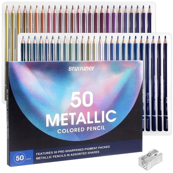 LBW Ensemble de 50 Crayons de Couleur Métallique Crayons Pastel Métalliques pour Adultes Coloriage Enfants Débutants Artistes