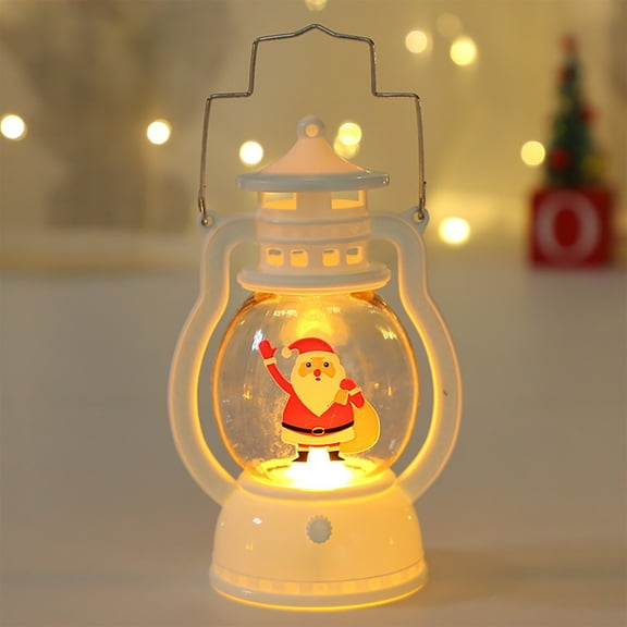 Holloyiver Christmas Mini Lantern Decorative with LED Candle Night Light, 5.6 Inch Hanging Table Centerpiece Vintage Lantern Ornament with Snowman Santa Tree ReinDuck Pattern for Xmas Party Decor