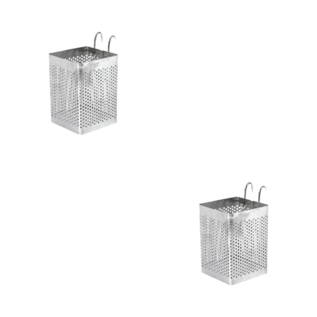 Justharion 1/2/3/5 Silver Stainless Steel Chopstick Cage - Rust And Mold Resistant High Load-bearing Capacity Multifunctional Storage Rack Single grid square 2PCS