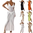 thumbnail image 2 of Xuhomer Beach Tank Cover Ups for Women Knitted Hollow Sleeveless V-Neck Split Summer Cover Up Bikini Swimsuits Bathing Suits Cami Long Sunscreen Cover Swimsuit Cover-up Dress Beige Free Size, 2 of 6