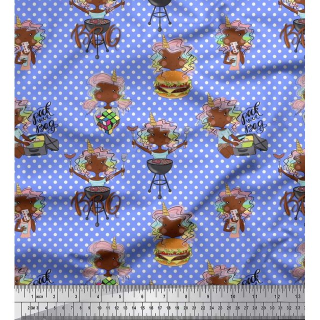 Soimoi Modal Satin Fabric Dot,Text & Unicorn Girl Cartoon Fabric Prints by Yard 42 Inch Wide