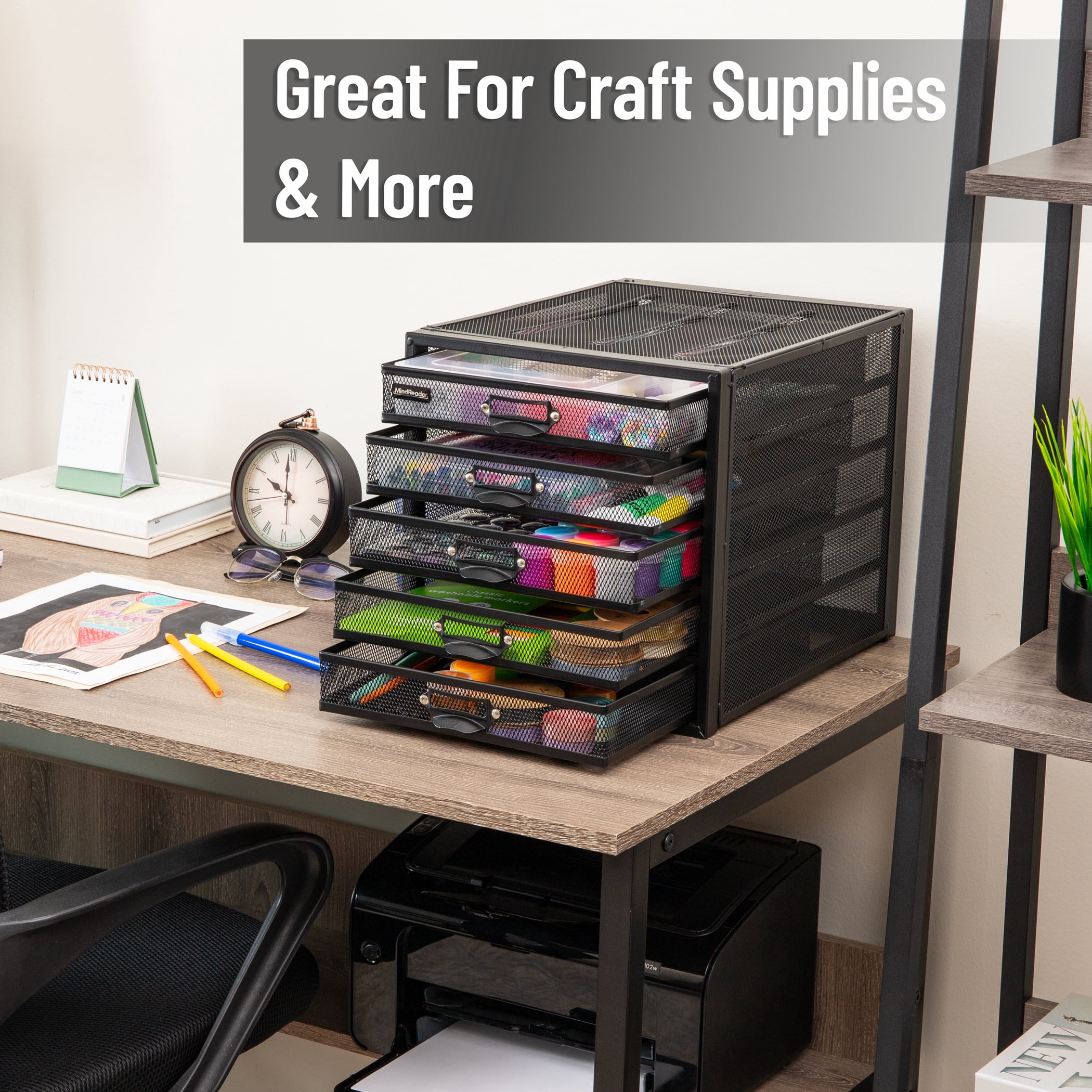 Mind Reader File Storage Drawers, Desk Organizer, Multi-Purpose, Crafts, 11"L x 14"W x 11"H, Black