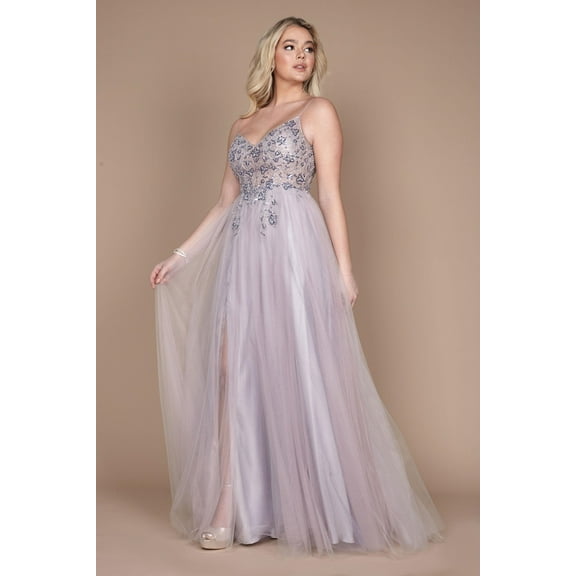 Dylan & Davids Long Jeweled Beaded Tulle Prom Dress