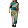 thumbnail image 2 of EIMELI Robe Longue d'Été pour Femmes Col Rond Imprimé Teinture sur Nœuds Robe Ajustée Fendue sur le Côté Robe Moulante Sans Manches Style D m, 2 of 5