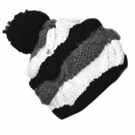 - Peach Couture Knit Striped Cozy Warm Cable Knit Winter Crochet Cap Ski Hat Beret