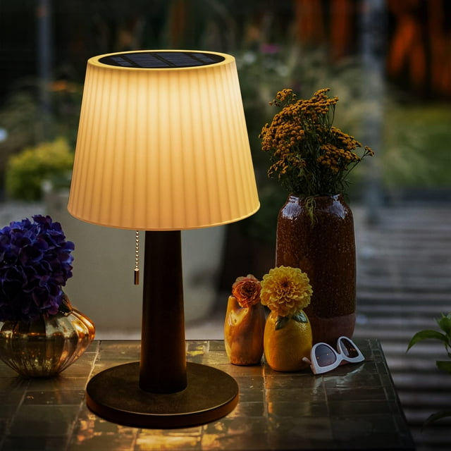Beautyard Lámpara de mesa solar para exteriores interiores - 3 modos de iluminación LED que cuida los ojos Lámpara de escritorio solar inalámbrica impermeable con cadena de tracción Jardín exterior Pa