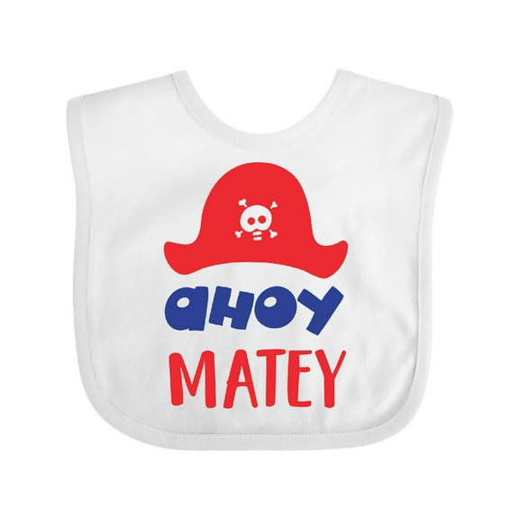 Inktastic Ahoy Matey, Pirate Hat, Skull and Bones, Pirates Boys or Girls Baby Bib