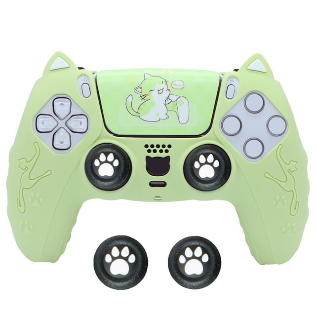 Coque de Protection en Silicone pour Manette PS5, Étui de Protection pour Manette avec Oreilles de Chat Mignonnes et Capuchon de Joystick