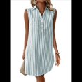 thumbnail image 3 of Vestidos de Verano para Mujer, Cuello en V, Sin Mangas, A Rayas, con Botones, Minivestido Informal Verde M, 3 of 8