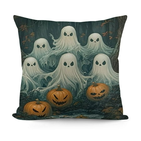 

Ullo0ord Pillowcase Ghosts and Pumpkins Square Couch Sofa Cushion Covers Halloween Holiday Farmhouse Throw Pillows for Bed Sofa Living Room Farmhouse Decorative Throw 24x24in