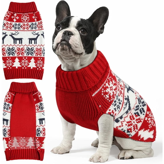 Christmas Dog Sweaters for Small Medium Large Dogs and Cats,Pet Soft Warm Holiday Outfit Girl & Boy,Pup Winter Clothes Turtleneck Double Knitting Collar for Outdoors Playing