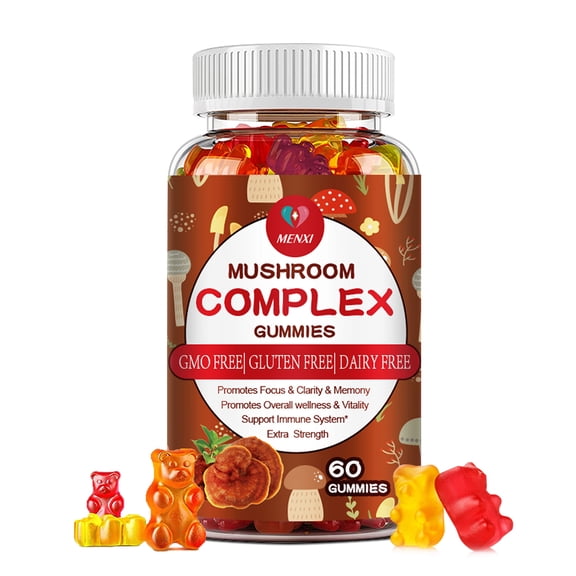 MENXI Mushroom Complex Gummies with Lion's Mane, Reishi & Chaga - Immune Support & Cognitive Health Supplement, 60 Count