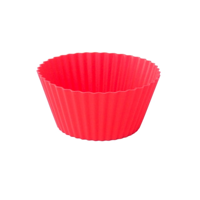 Xiao Hua Molde redondo de silicona reutilizable para hornear muffins, paquete de 12, rojo