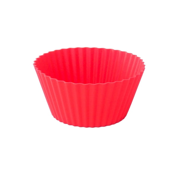 Xiao Hua Molde redondo de silicona reutilizable para hornear muffins, paquete de 12, rojo