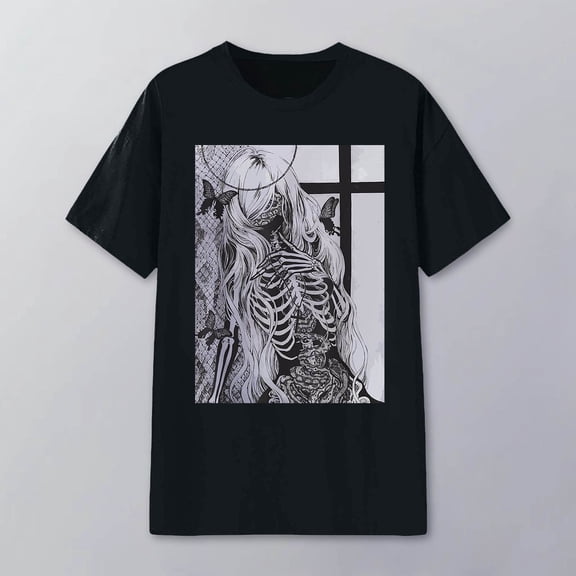 Trendfront Womens Gothic Graphic Print Tee Fashion Crewneck Short Sleeve Tops Summer T Shirts Casual Style Pullover