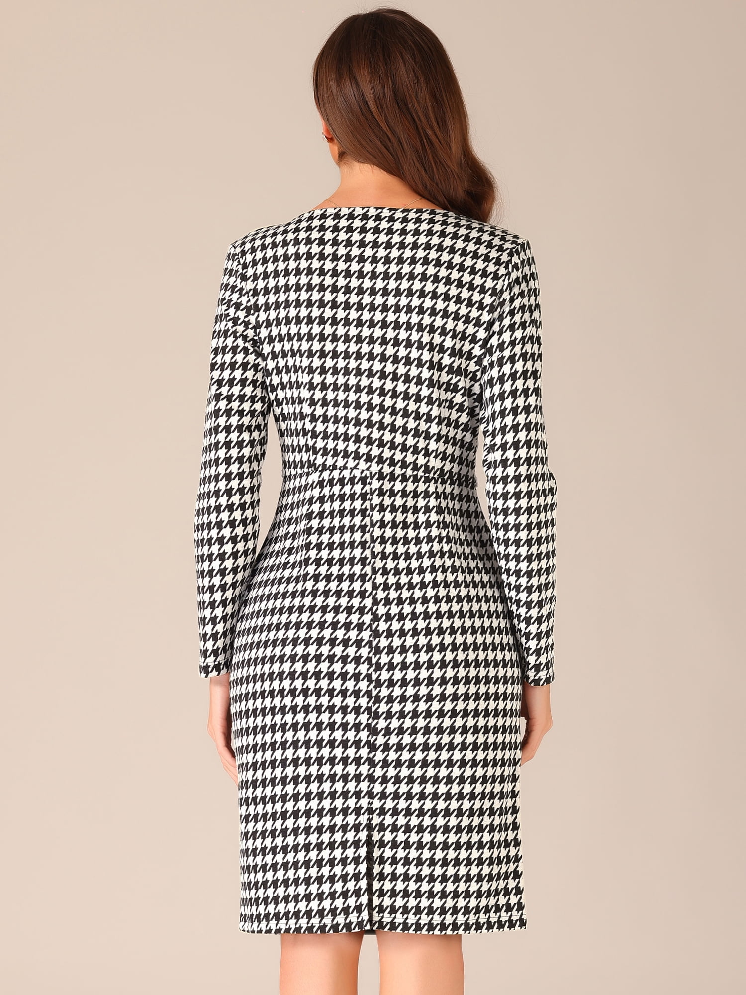DARING DIVA Houndstooth Round Neck Plaid Sheath Dress M Black