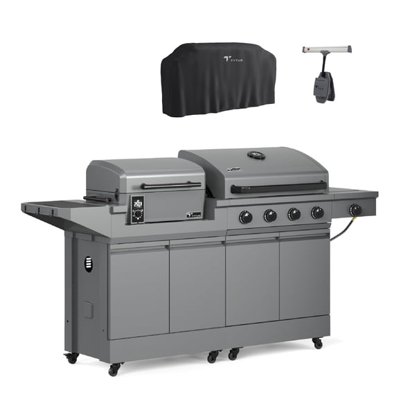 TYTUS Modular Duo with 4-Burner Gas Grill and Pellet Grill with Grill Light and Cover