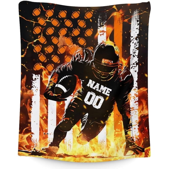 Personalized Football Blankets for Boys Men, Cool Throw Blanket for Adults Football Lovers Football Players, Custom Name 60x80 Soft Throws for Couch Sofa, Football Stuff