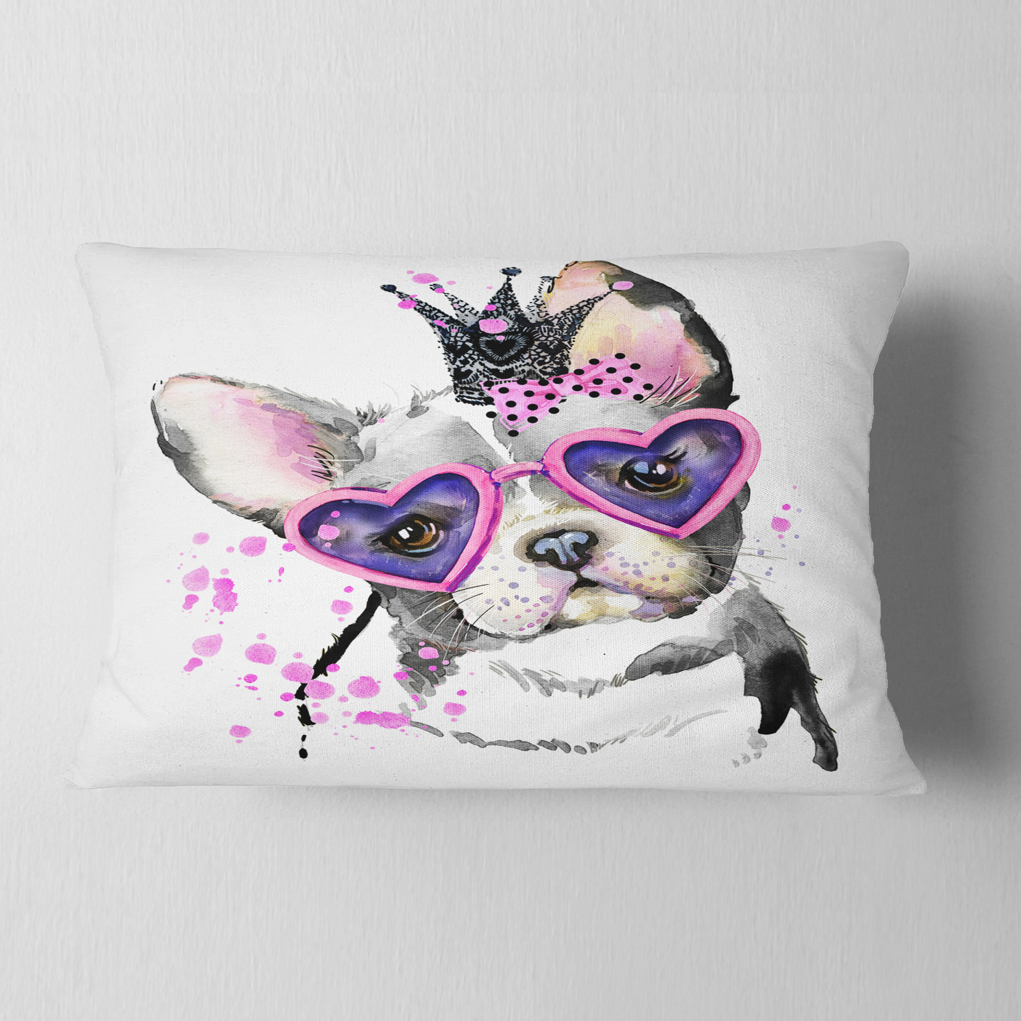 Designart Sweet Funny Dog with Glasses - Animal Throw Pillow - 12x20