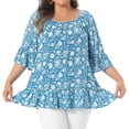 thumbnail image 2 of DARING DIVA Women's Plus Floral Half Sleeve Off Shoulder T Shirt Blouse 4X Blue, 2 of 6
