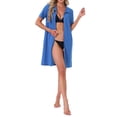 thumbnail image 2 of INSPIRE CHIC Women's Halloween Zipper Front Waffle Knit Robe Short Sleeve Lightweight Bathrobe with Pockets for Lounging & Post-Shower XL Royal Blue, 2 of 6