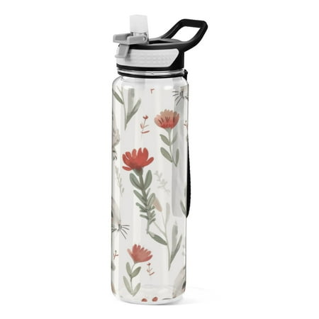 

Sports Water Bottle 1000ML Tritan Food Grade Clear Water Bottle Fitness Outdoor Sports BikeCartoon Gray Rabbit Seamless